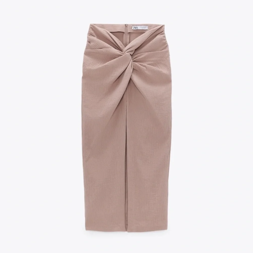 ZARA TEXTURED KNOTTED MIDI SKIRT PINK Medium